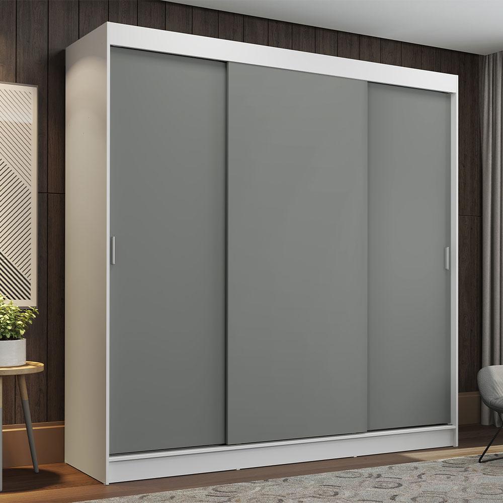 Guarda-Roupa Casal Madesa Reno 3 Portas de Correr - Branco/Cinza Guarda-Roupa Casal Madesa Reno 3 Portas de Correr - Branco/Cinza - Oferta na Shopee