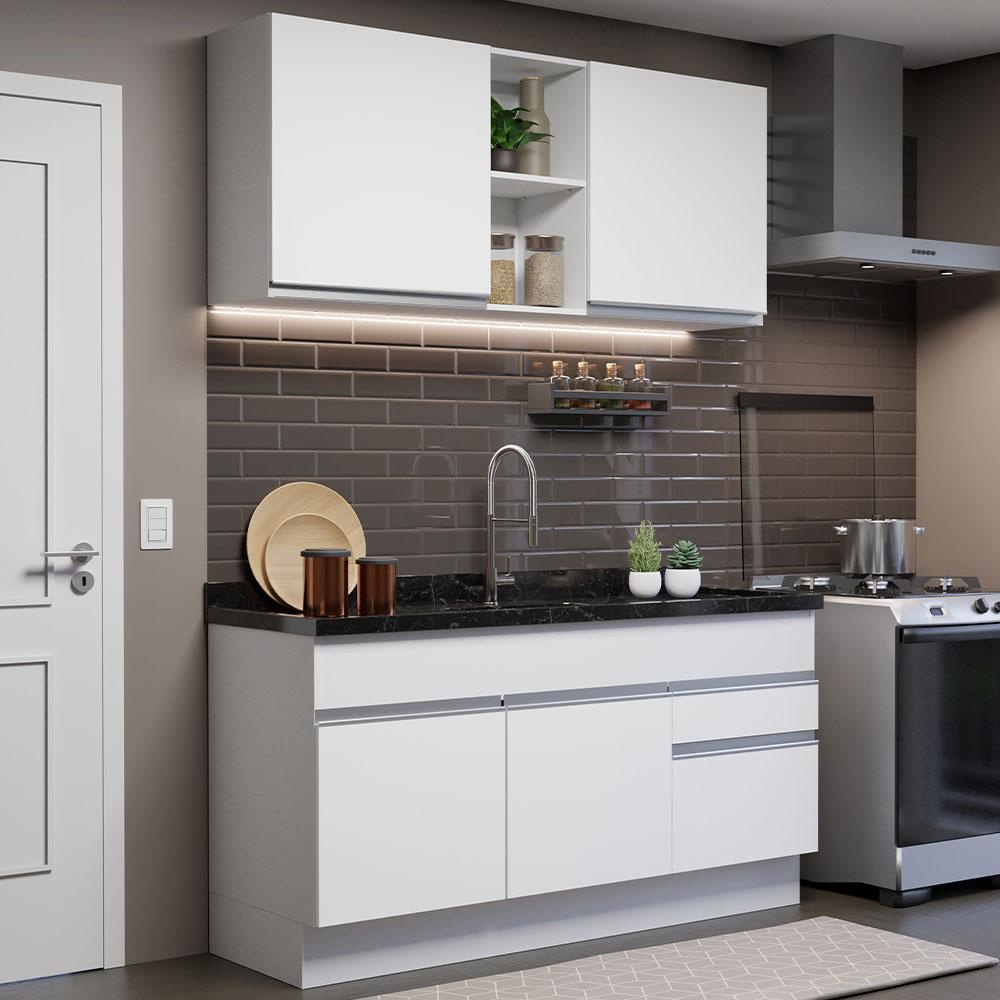 Armário de Cozinha Compacta 150cm Branco Glamy Madesa 02 Armário de Cozinha Compacta 150cm Branco Glamy Madesa 02 - Oferta na Shopee
