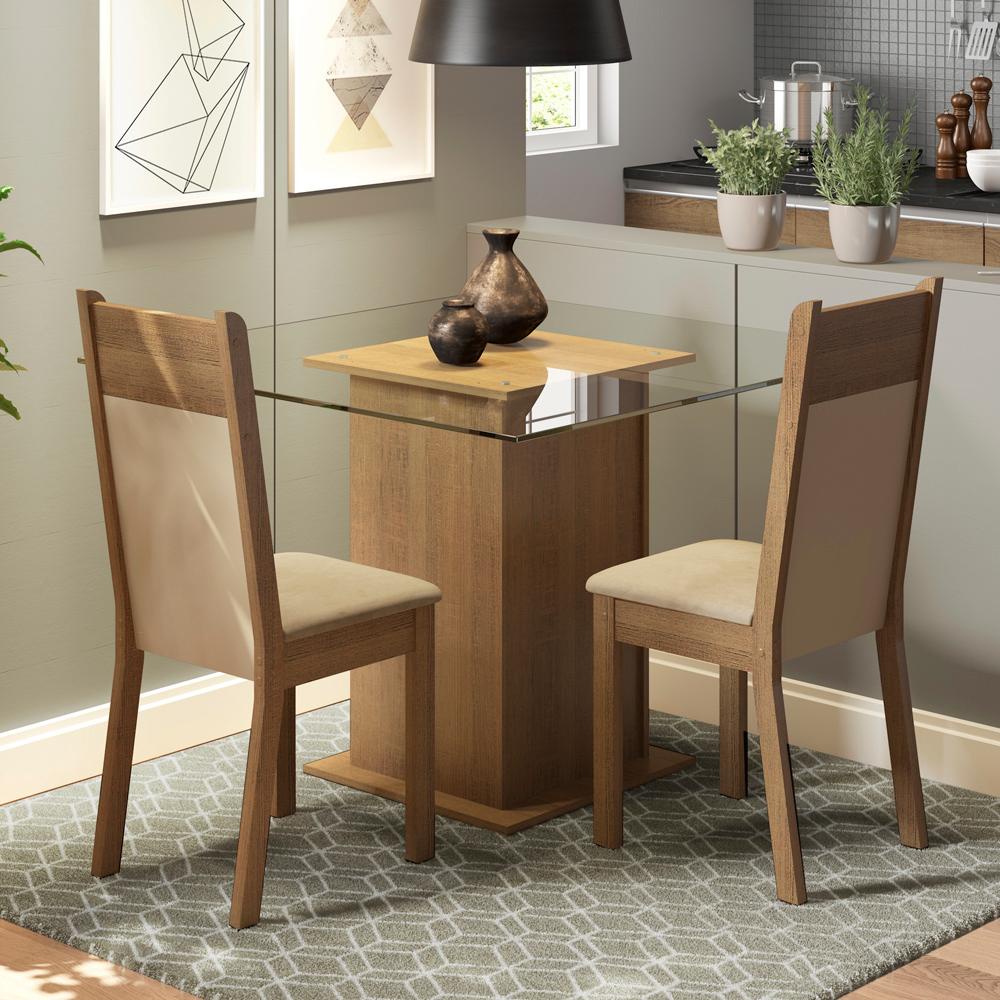 Conjunto Sala de Jantar Madesa Moni Mesa Tampo de Vidro com 2 Cadeiras - Rustic/Crema/Pérola Conjunto Sala de Jantar Madesa Moni Mesa Tampo de Vidro com 2 Cadeiras - Rustic/Crema/Pérola - Oferta na Shopee