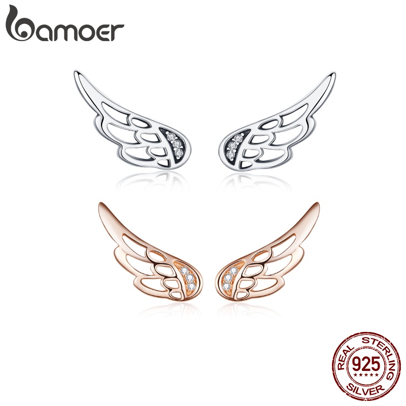 Brincos Bamoer 925 Pinos De Orelha De Asa De Prata Moda Joias Para Mulheres Presente Meninas SCE343 - Oferta na Shopee