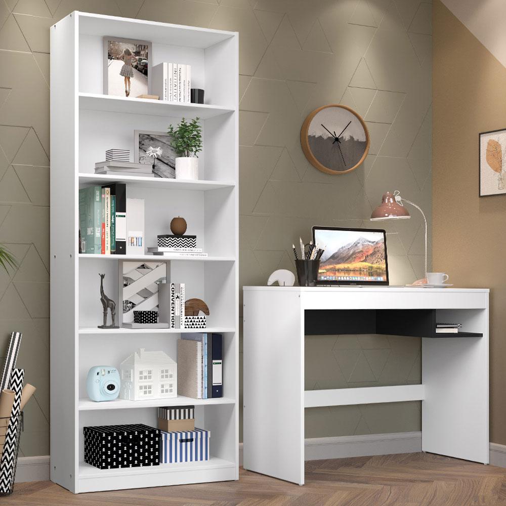 Escrivaninha Madesa Rubi + Estante Livreiro 6908 - Branco Escrivaninha Madesa Rubi + Estante Livreiro 6908 - Branco - Oferta na Shopee