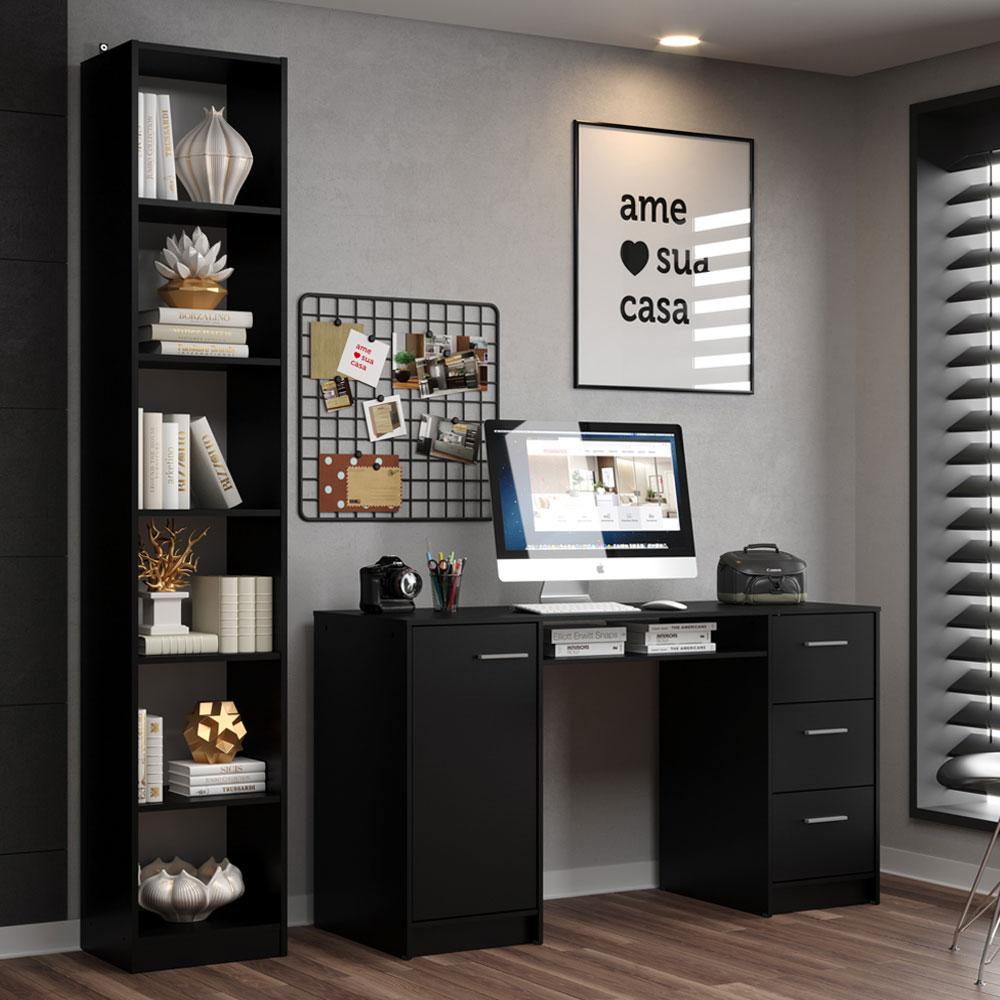 Escrivaninha Madesa Alaska + Estante Livreiro 6906 - Preto Escrivaninha Madesa Alaska + Estante Livreiro 6906 - Preto - Oferta na Shopee