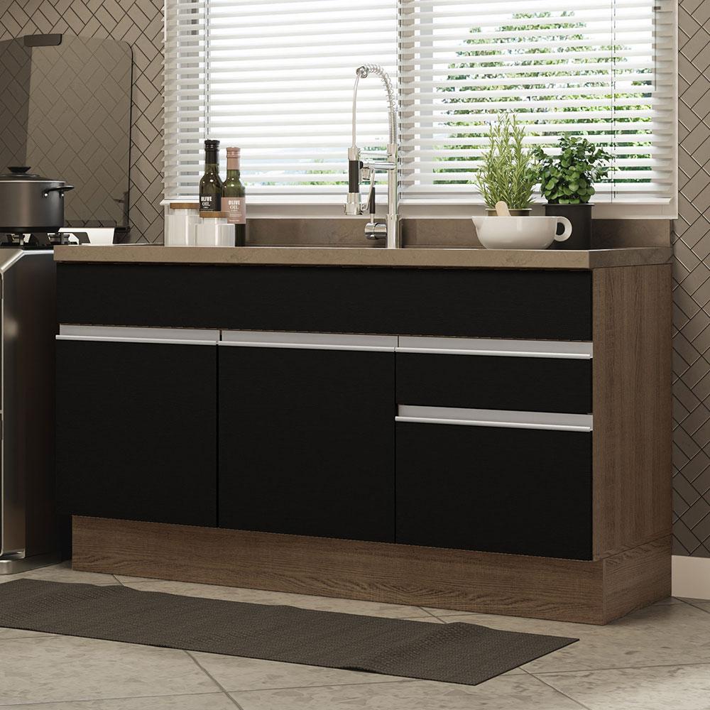 Balcão Gabinete de Pia Cozinha 150 cm 2 Gavetas 2 Portas (Sem Tampo e Pia) Rustic/Preto Glamy Madesa Balcão Gabinete de Pia Cozinha 150 cm 2 Gavetas 2 Portas (Sem Tampo e Pia) Rustic/Preto Glamy Madesa - Oferta na Shopee