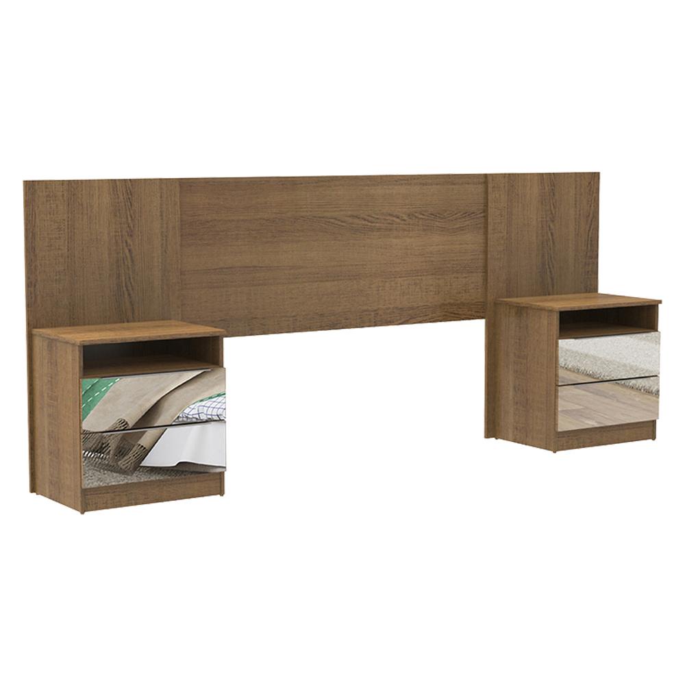 Cabeceira Extensível Madesa com 2 Mesas Laterais com Espelho - Rustic Cabeceira Extensível Madesa com 2 Mesas Laterais com Espelho - Rustic - Oferta na Shopee