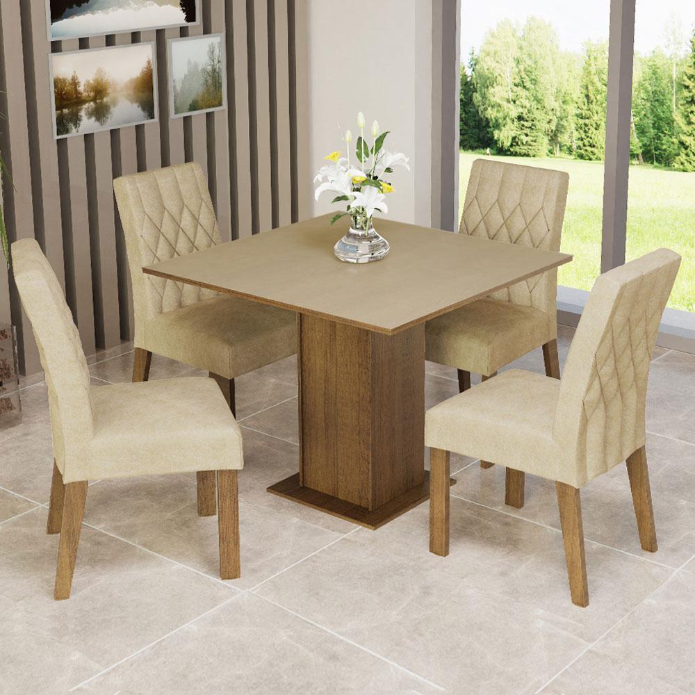 Conjunto Sala de Jantar Madesa Rejane Mesa Tampo de Madeira 4 Cadeiras - Rustic/Crema/Imperial Conjunto Sala de Jantar Madesa Rejane Mesa Tampo de Madeira 4 Cadeiras - Rustic/Crema/Imperial - Oferta na Shopee