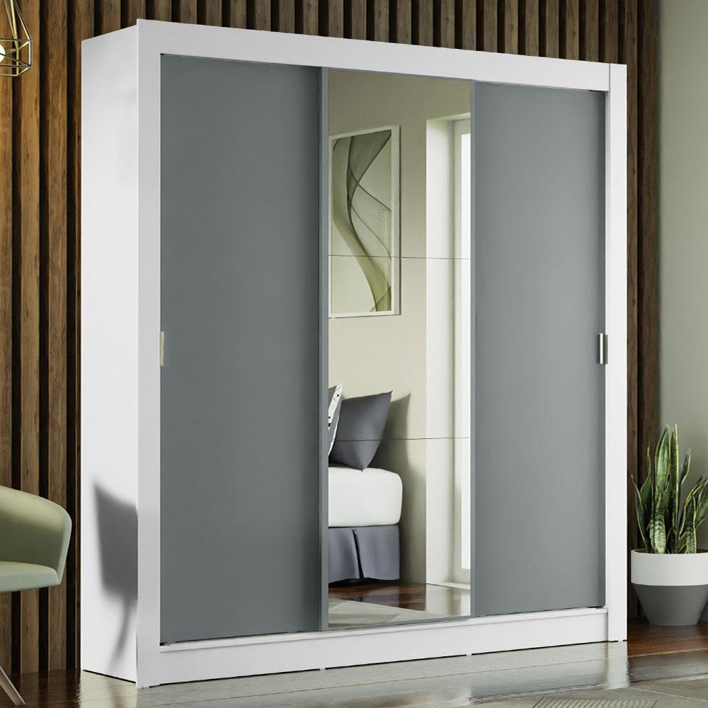 Guarda-Roupa Casal Madesa Mônaco 3 Portas de Correr com Espelho - Branco/Cinza Guarda-Roupa Casal Madesa Mônaco 3 Portas de Correr com Espelho - Branco/Cinza - Oferta na Shopee