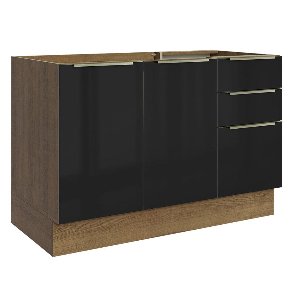Balcão Gabinete de Pia Madesa Lux 120 cm 2 Portas 3 Gavetas - Rustic/Preto Balcão Gabinete de Pia Madesa Lux 120 cm 2 Portas 3 Gavetas - Rustic/Preto - Oferta na Shopee