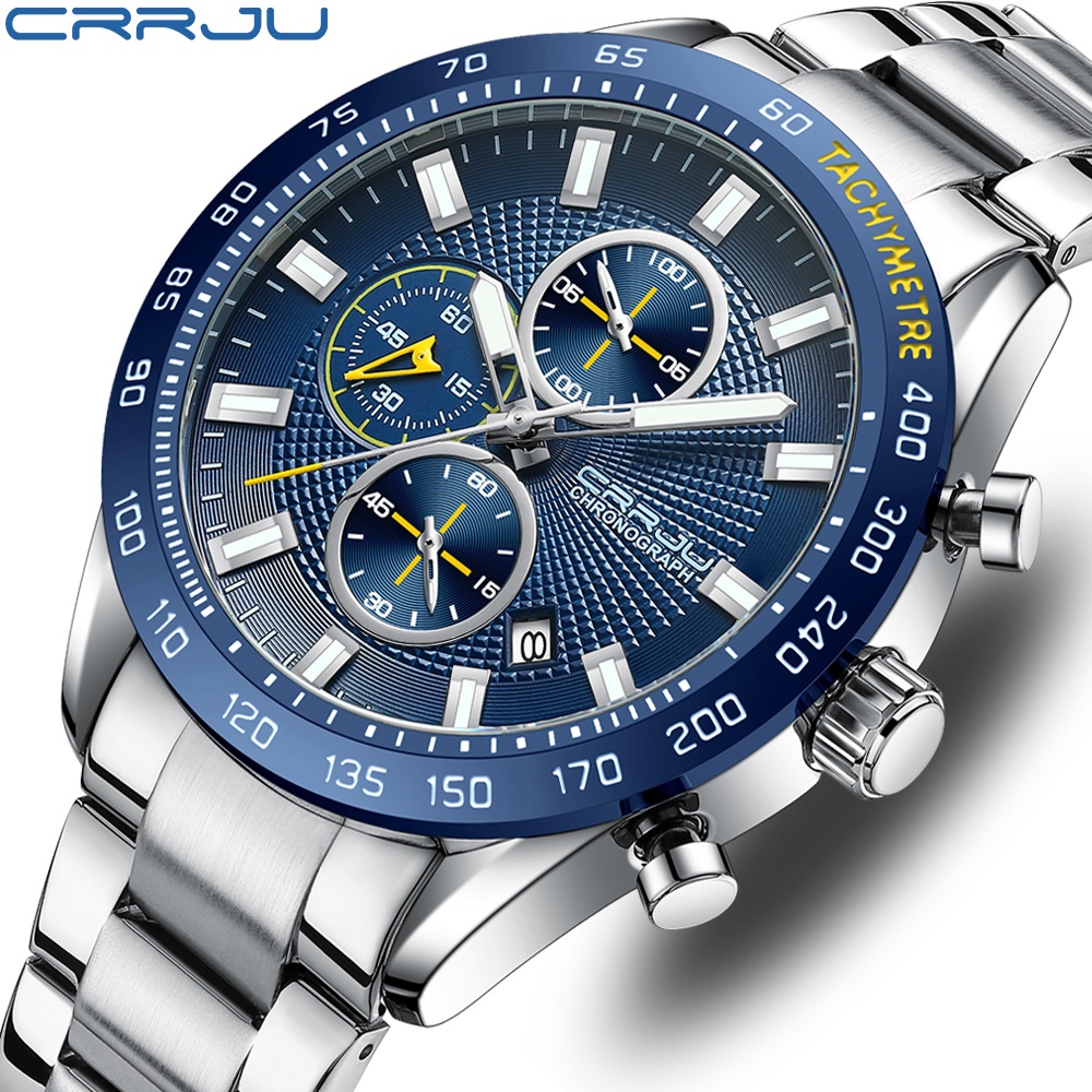 CRRJU Relógio Masculino Top Luxo Marca Original Aço Inoxidável Mãos Luminosas Mostrador Multifuncional Moda Casual Negóc - Oferta na Shopee