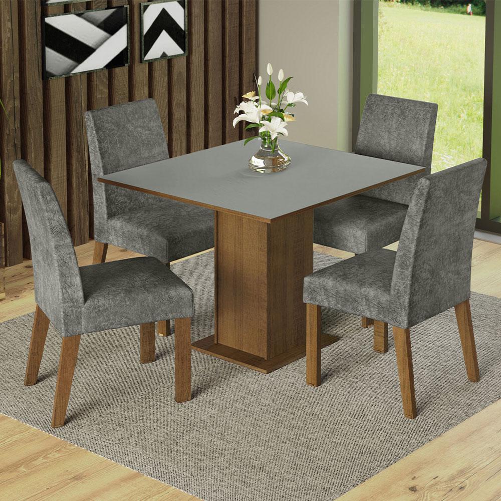Conjunto Sala de Jantar Mesa Tampo de Madeira 4 Cadeiras Rustic/Cinza/Silver Karina Madesa Conjunto Sala de Jantar Mesa Tampo de Madeira 4 Cadeiras Rustic/Cinza/Silver Karina Madesa - Oferta na Shopee