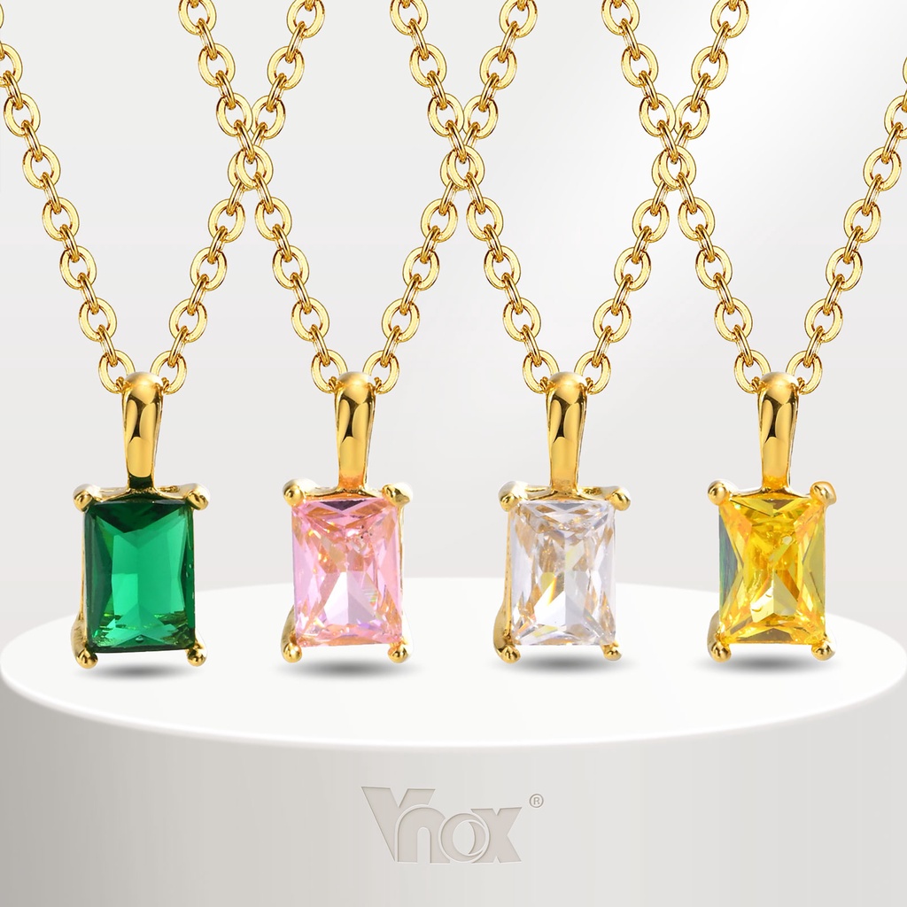 Vnox Colar Pingente De Zircônia Verde Retangular