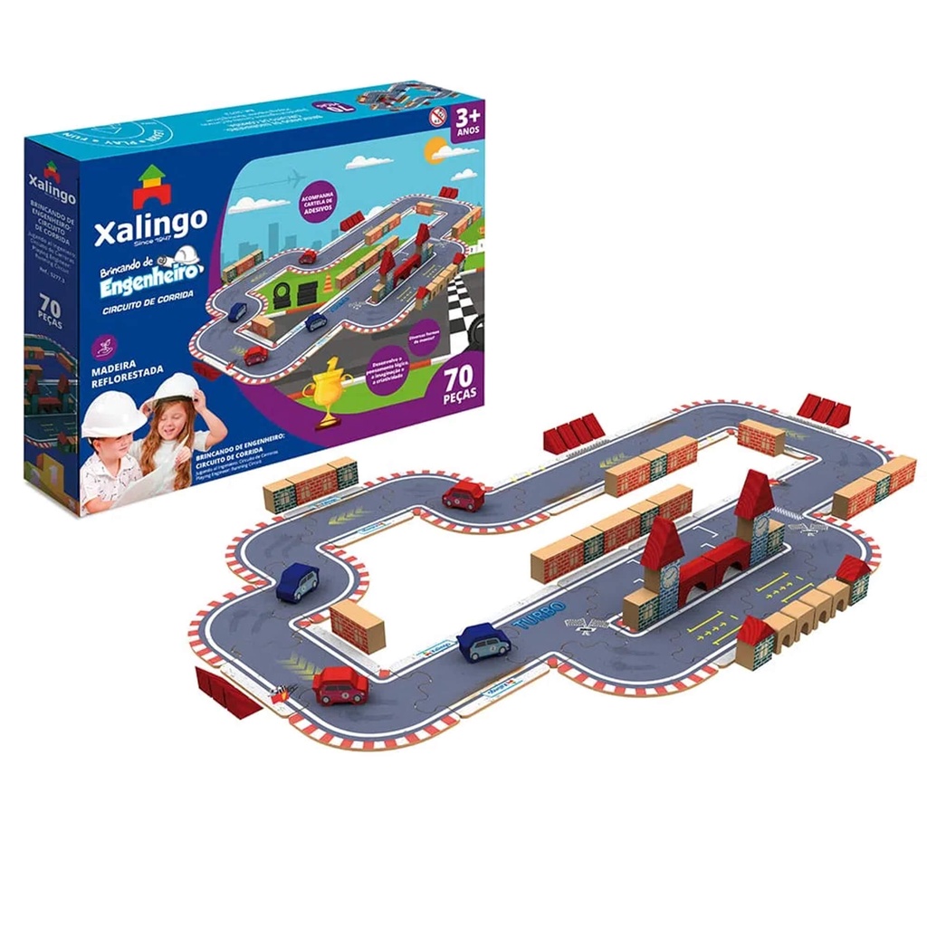 Brinquedo de Construir e Montar Brincando de Engenheiro Circuito de Corrida 70 Peças de em Madeira - Xalingo 52773 Brinquedo de Construir e Montar Brincando de Engenheiro Circuito de Corrida 70 Peças de em Madeira - Xalingo 52773 - Oferta na Shopee
