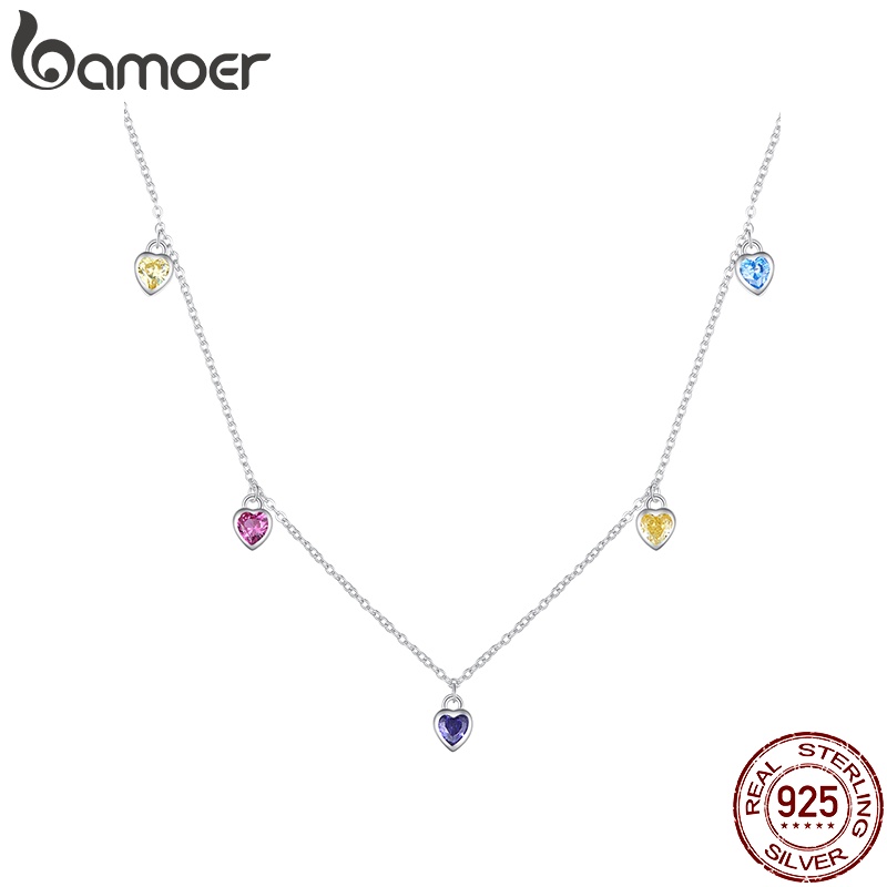 Prata Bamoer 925 Colar Coração Colorido Com 6 Tipos Jóias De Moda Para Presentes Femininos - Oferta na Shopee