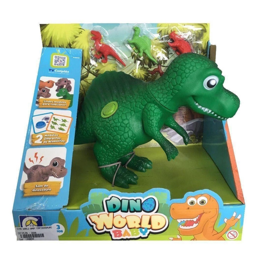Dinossauro World Babys Espinossauro em Plástico Vinil com Som 19,5cm Verde Cotiplas 2339 Dinossauro World Babys Espinossauro em Plástico Vinil com Som 19