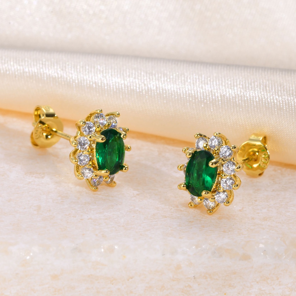 Brincos De Zircônia Verde Vnox Noiva Mulheres Nupciais Brilhantes CZ Cavilha De Flores - Oferta na Shopee