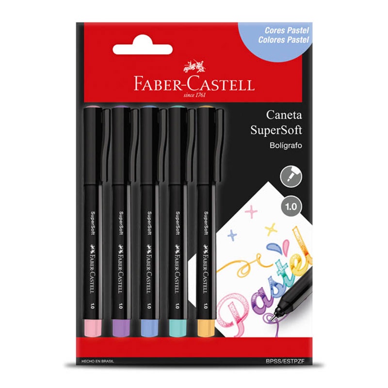 Caneta hidrográfica Supersoft Pen 1.0mm pastel com 5 unidades BPSS/ESTPZF Faber-Castell Caneta hidrográfica Supersoft Pen 1.0mm pastel com 5 unidades BPSS/ESTPZF Faber-Castell - Oferta na Shopee