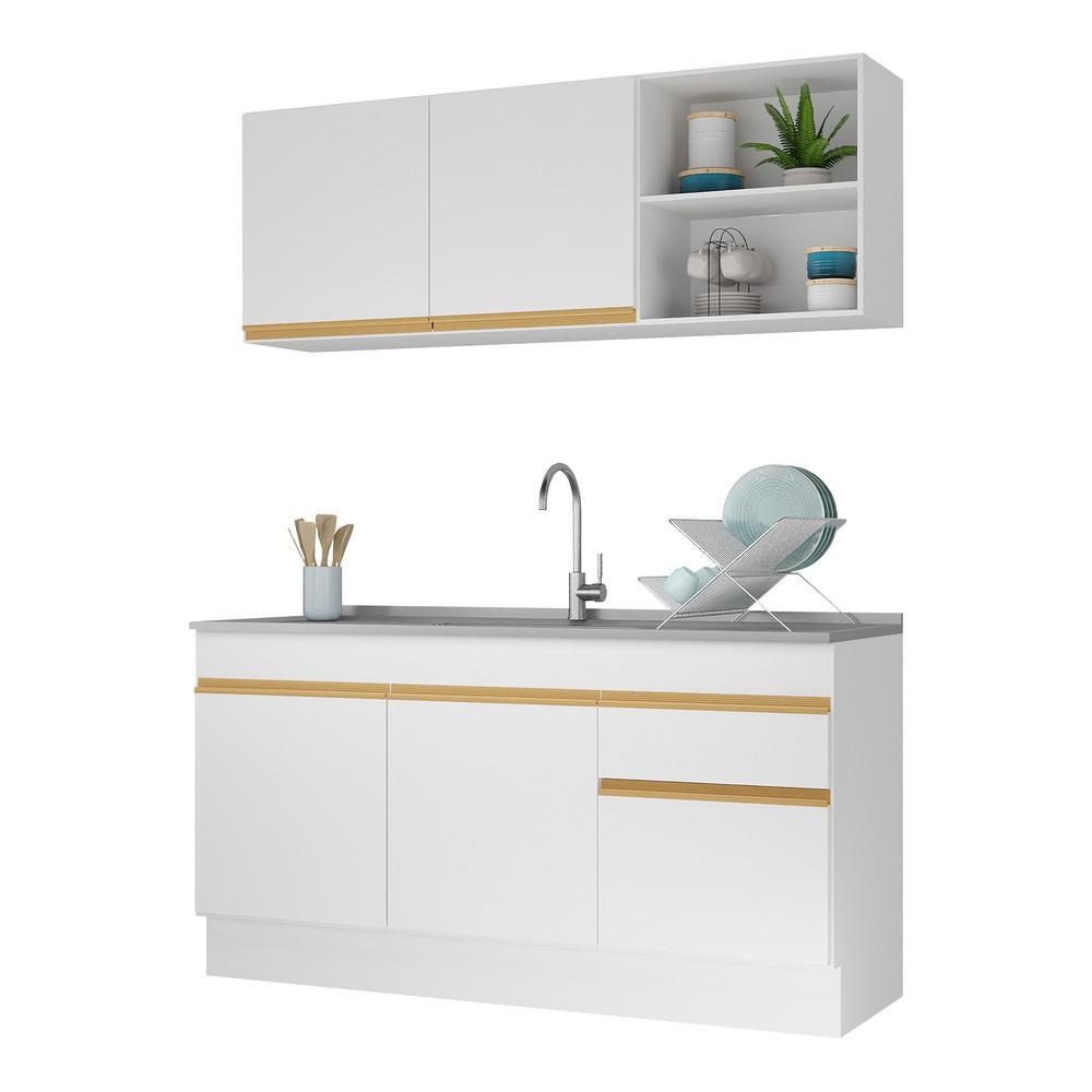 Cozinha Compacta com Rodapé Veneza Multimóveis MP2114 com Armário e Balcão Branca Cozinha Compacta com Rodapé Veneza Multimóveis MP2114 com Armário e Balcão Branca - Oferta na Shopee