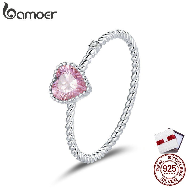 Bamoer Real 925 Prata Esterlina Rosa Amor Para Moda Feminina Jóias Finas Presente BSR157 - Oferta na Shopee