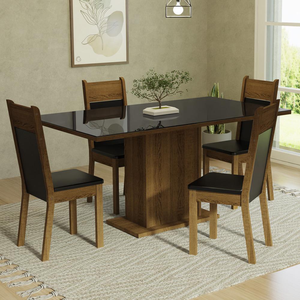 Conjunto Sala de Jantar Mesa Tampo de Vidro 4 Cadeiras Preto/Rustic Greta Madesa Conjunto Sala de Jantar Mesa Tampo de Vidro 4 Cadeiras Preto/Rustic Greta Madesa - Oferta na Shopee
