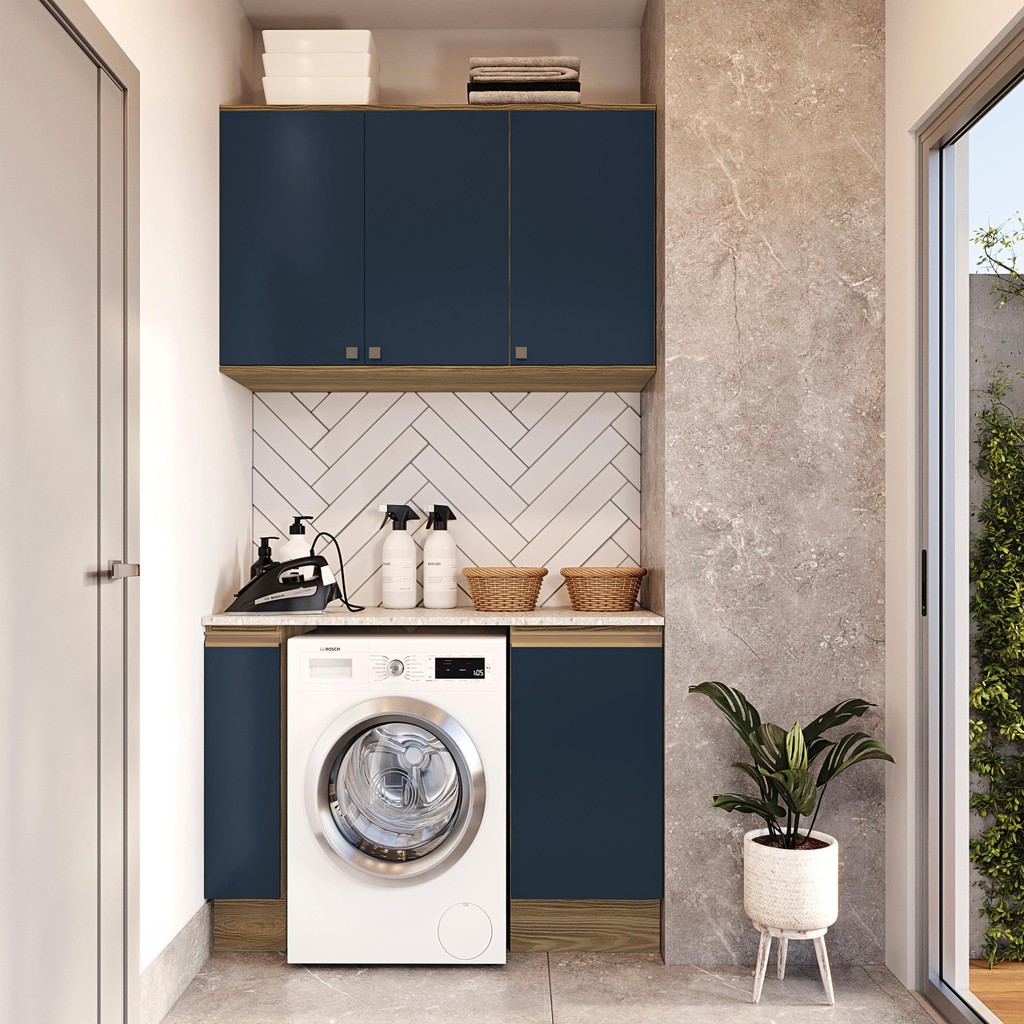 Lavanderia Modulada Kappesberg Celeste 3 Peças Nogueira/Azul 120cm Lavanderia Modulada Kappesberg Celeste 3 Peças Nogueira/Azul 120cm - Oferta na Shopee