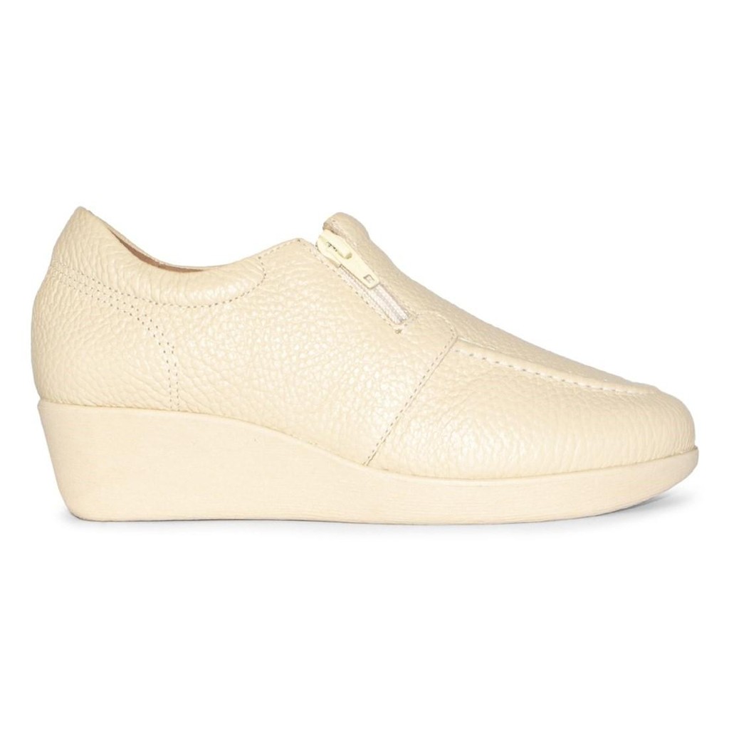 Mocassim Usaflex Feminino Salto Anabela Couro Com Ziper 6262PL - Oferta na Shopee