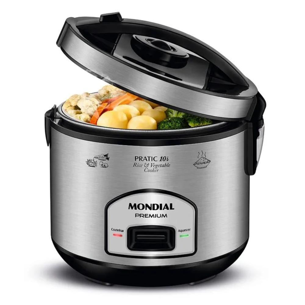 Panela Elétrica de Arroz Mondial Pratic 10i Premium Preto/Inox 700W 127V - PE-42-10X - Oferta na Shopee