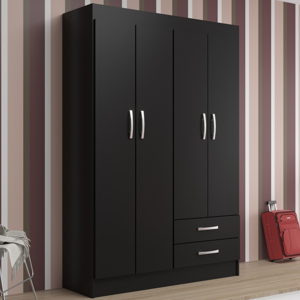 Guarda-Roupa Casal Atalaia 4 Portas 2 Gavetas Preto - Evidencia Móveis Guarda-Roupa Casal Atalaia 4 Portas 2 Gavetas Preto - Evidencia Móveis - Oferta na Shopee