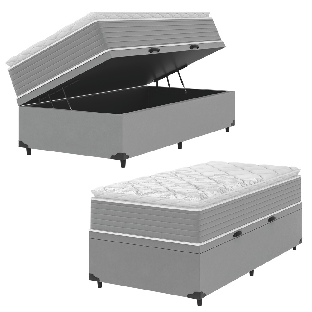 Cama Box Baú Solteiro Molas Ensacadas Pillow Top 88x188x66cm Martino Cinza Umaflex Cama Box Baú Solteiro Molas Ensacadas Pillow Top 88x188x66cm Martino Cinza Umaflex - Oferta na Shopee