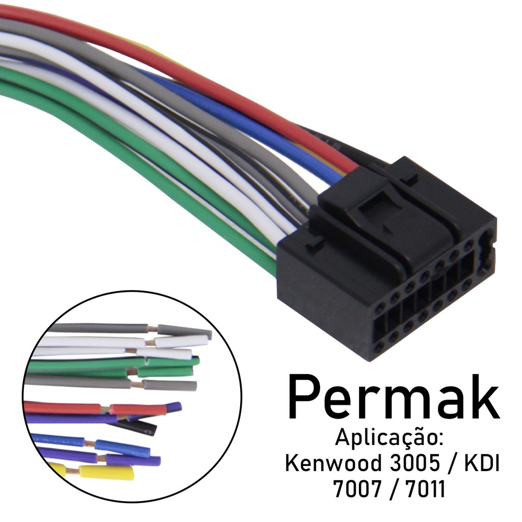 Chicote Kenwood 3005 16 Vias para CD/DVD Player Automotivo 17cm Cobre PVC Nylon Plug and Play - Oferta na Shopee