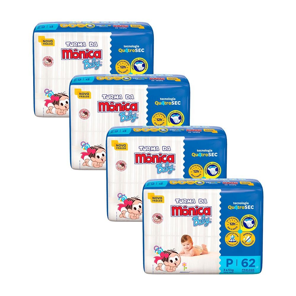 Kit 4 Fraldas Turma da Mônica Baby Mega P com 62un cada - Oferta na Shopee