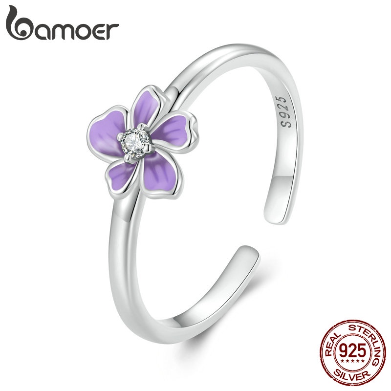 Bamoer 925 Sterling Sliver Ring Design Flor Púrpura Anel De Abertura Jóias Para Presentes Femininos - Oferta na Shopee