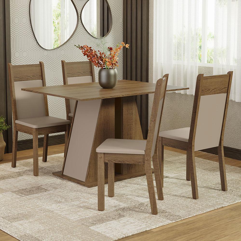 Conjunto Sala de Jantar Mesa Tampo de Madeira 4 Cadeiras Rustic/Crema/Bege Angel Madesa Conjunto Sala de Jantar Mesa Tampo de Madeira 4 Cadeiras Rustic/Crema/Bege Angel Madesa - Oferta na Shopee
