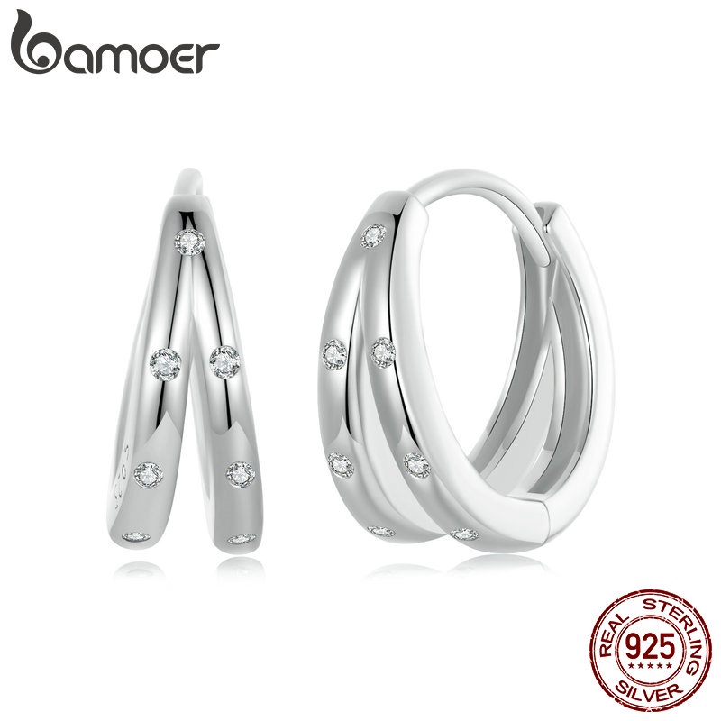 Brincos Bamoer 925 Sterling Sliver Earrings Duplas Camadas Fivelas De Orelha Desenho De Jóias Presentes Para Mulheres - Oferta na Shopee
