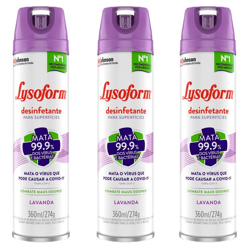 Kit 3 Desinfetante Lysoform Aerossol Lavanda 360ml - Oferta na Shopee