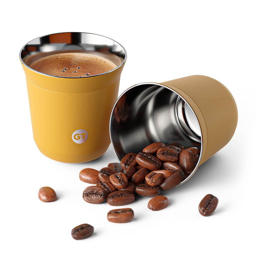 Copo Térmico Goldentec Termic Espresso 80ml Amarelo para bebidas quentes sem tampa - Oferta na Shopee