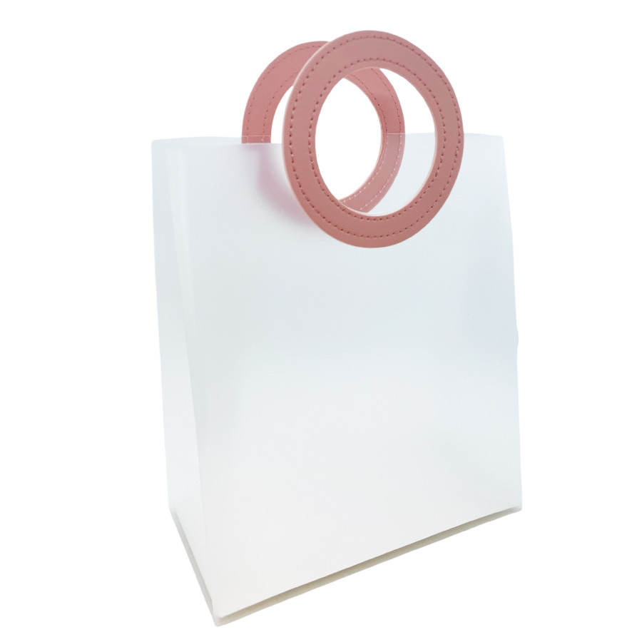 Kit 30 Sacolas com Alça Redonda de Couro Rosa Transparente Fosca PVC (26,5x23x11cm) Artlille - Rizzo Kit 30 Sacolas com Alça Redonda de Couro Rosa Transparente Fosca PVC (26