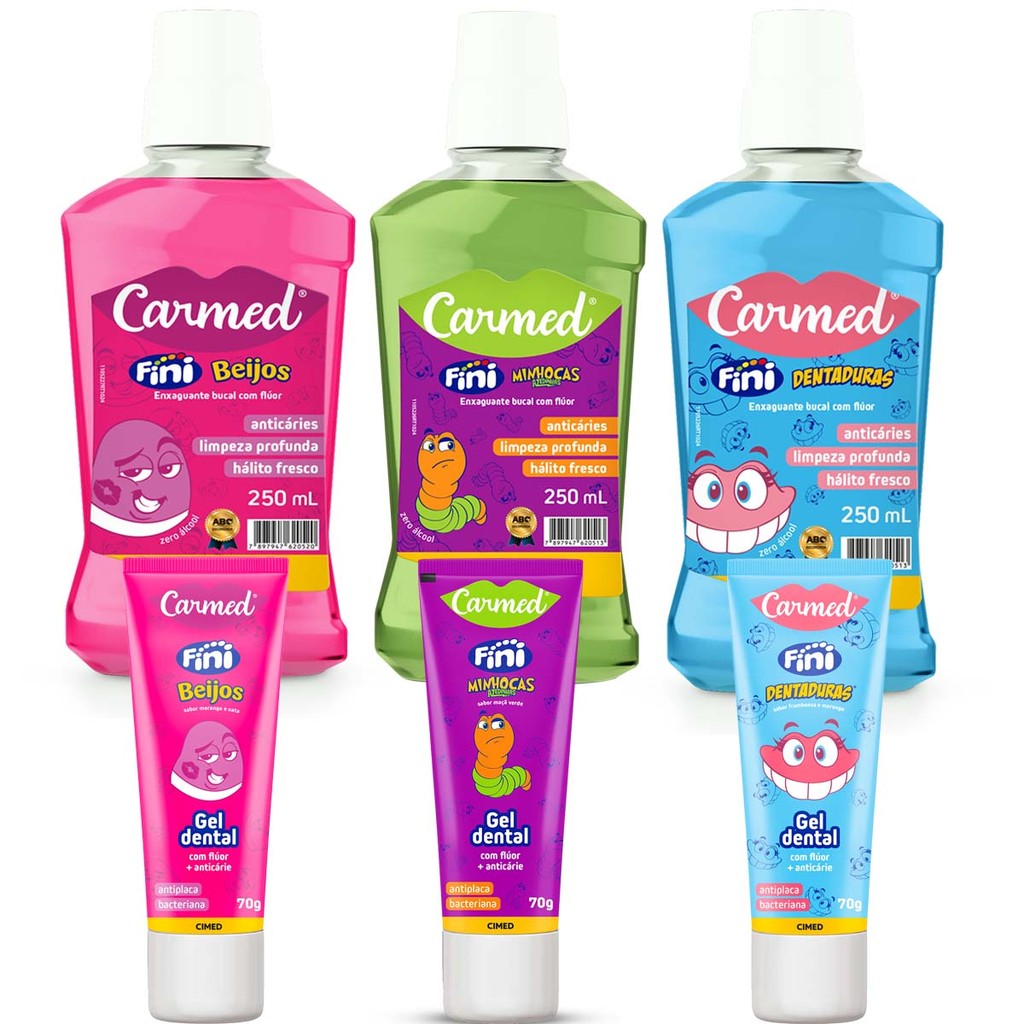 Kit Gel Dental + Enxaguante Bucal Fini 1 Minhoca  1 Dentadura 1 Beijos - Oferta na Shopee