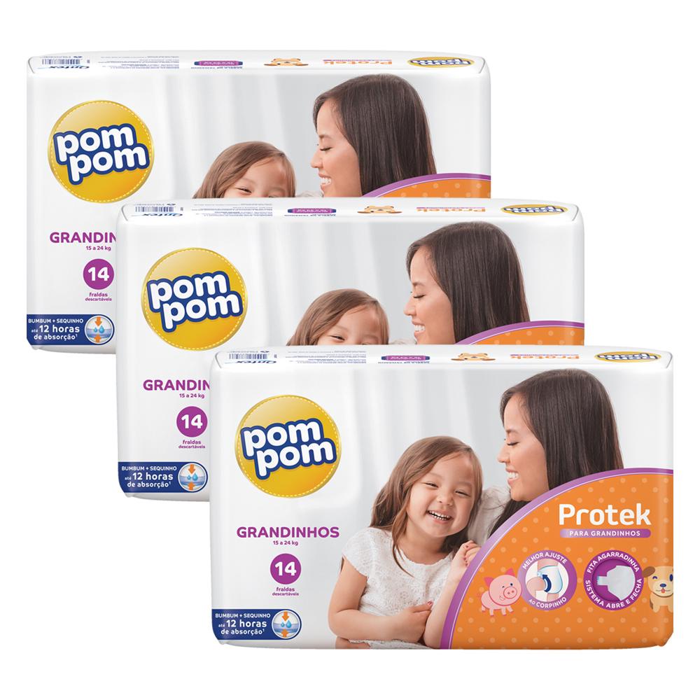 Kit 3 Fraldas Pom Pom Protek Jumbo G com 14un cada - Oferta na Shopee