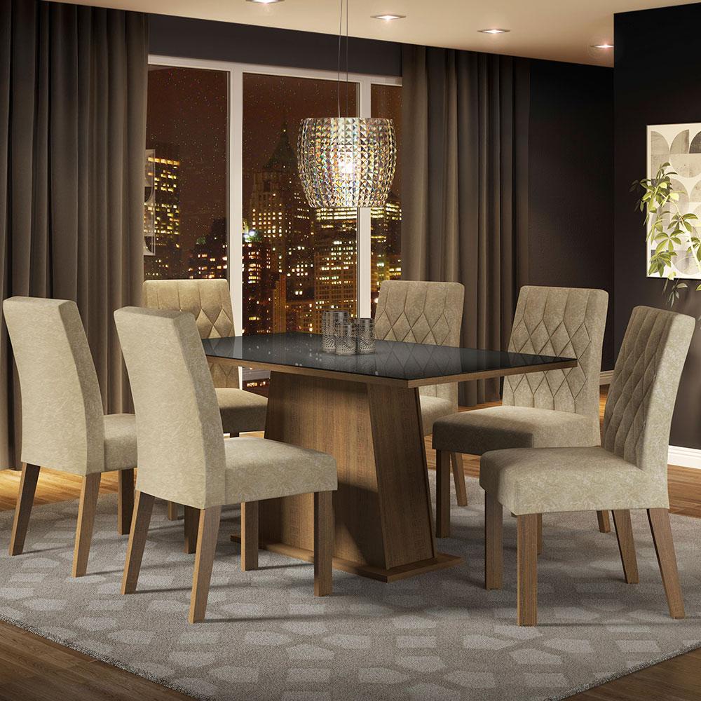 Conjunto Sala de Jantar Mesa Tampo de Vidro 6 Cadeiras Rustic/Preto/Imperial Stéfani Madesa Conjunto Sala de Jantar Mesa Tampo de Vidro 6 Cadeiras Rustic/Preto/Imperial Stéfani Madesa - Oferta na Shopee