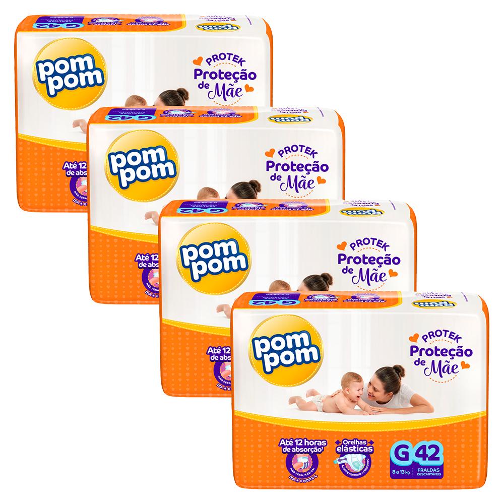 Kit 4 Fraldas Pom Pom Derma Protek Mega G com 42un cada - Oferta na Shopee
