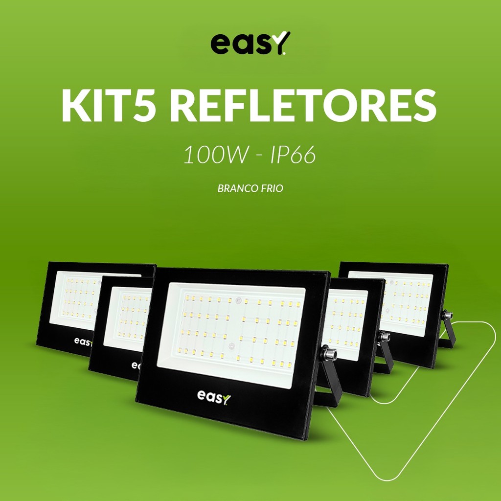 Kit 5 Refletor Led Externo 100w 6500k Branco Frio 110v/220v Ip66 a prova d água Codigo: 399041374-5 Easy By Avant Kit 5 Refletor Led Externo 100w 6500k Branco Frio 110v/220v Ip66 a prova d água Codigo: 399041374-5 Easy By Avant - Oferta na Shopee