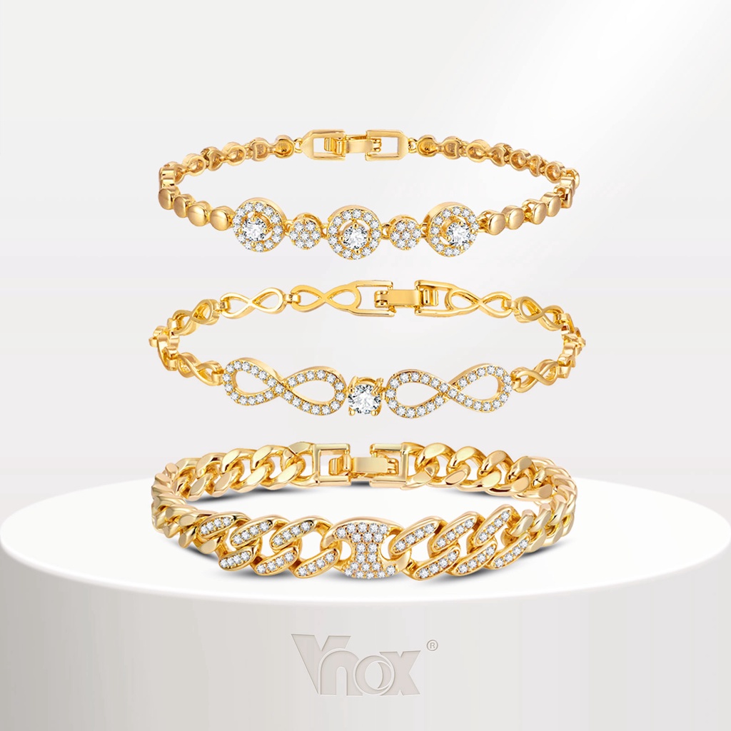 Vnox Cubic Zirconia Pulseira De Corrente De Clip De Papel Cubano Para Mulheres