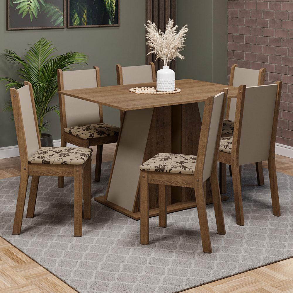 Conjunto Sala de Jantar Mesa Tampo de Madeira 6 Cadeiras Rustic/Crema/Bege Marrom Wendy Madesa Conjunto Sala de Jantar Mesa Tampo de Madeira 6 Cadeiras Rustic/Crema/Bege Marrom Wendy Madesa - Oferta na Shopee
