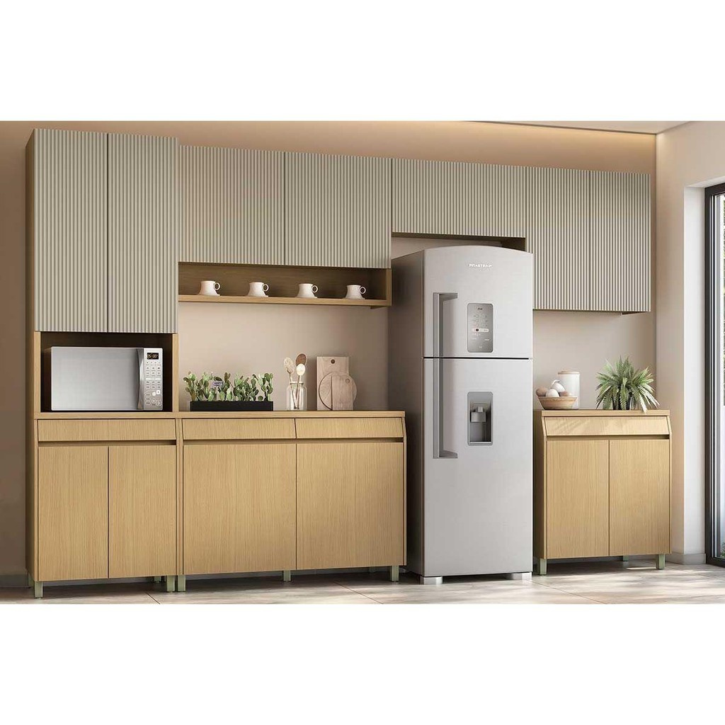 Kit Cozinha Modulada 6 Peças Simone Mendes (3Aéreos+2Balcões+1Paneleiro) C6P90 Carvalho/Cinza - Nesher Kit Cozinha Modulada 6 Peças Simone Mendes (3Aéreos+2Balcões+1Paneleiro) C6P90 Carvalho/Cinza - Nesher - Oferta na Shopee