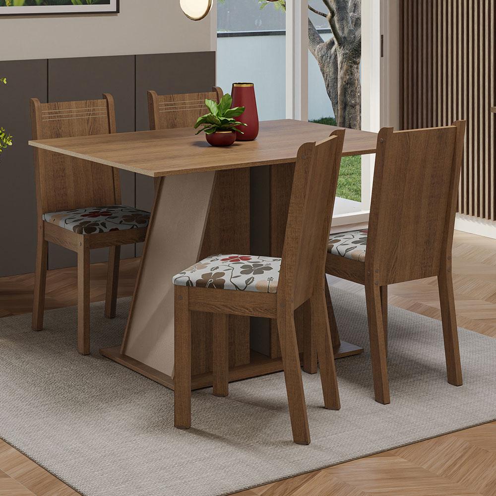 Conjunto Sala de Jantar Mesa Tampo de Madeira 4 Cadeiras Rustic/Crema/Hibiscos Marilyn Madesa Conjunto Sala de Jantar Mesa Tampo de Madeira 4 Cadeiras Rustic/Crema/Hibiscos Marilyn Madesa - Oferta na Shopee