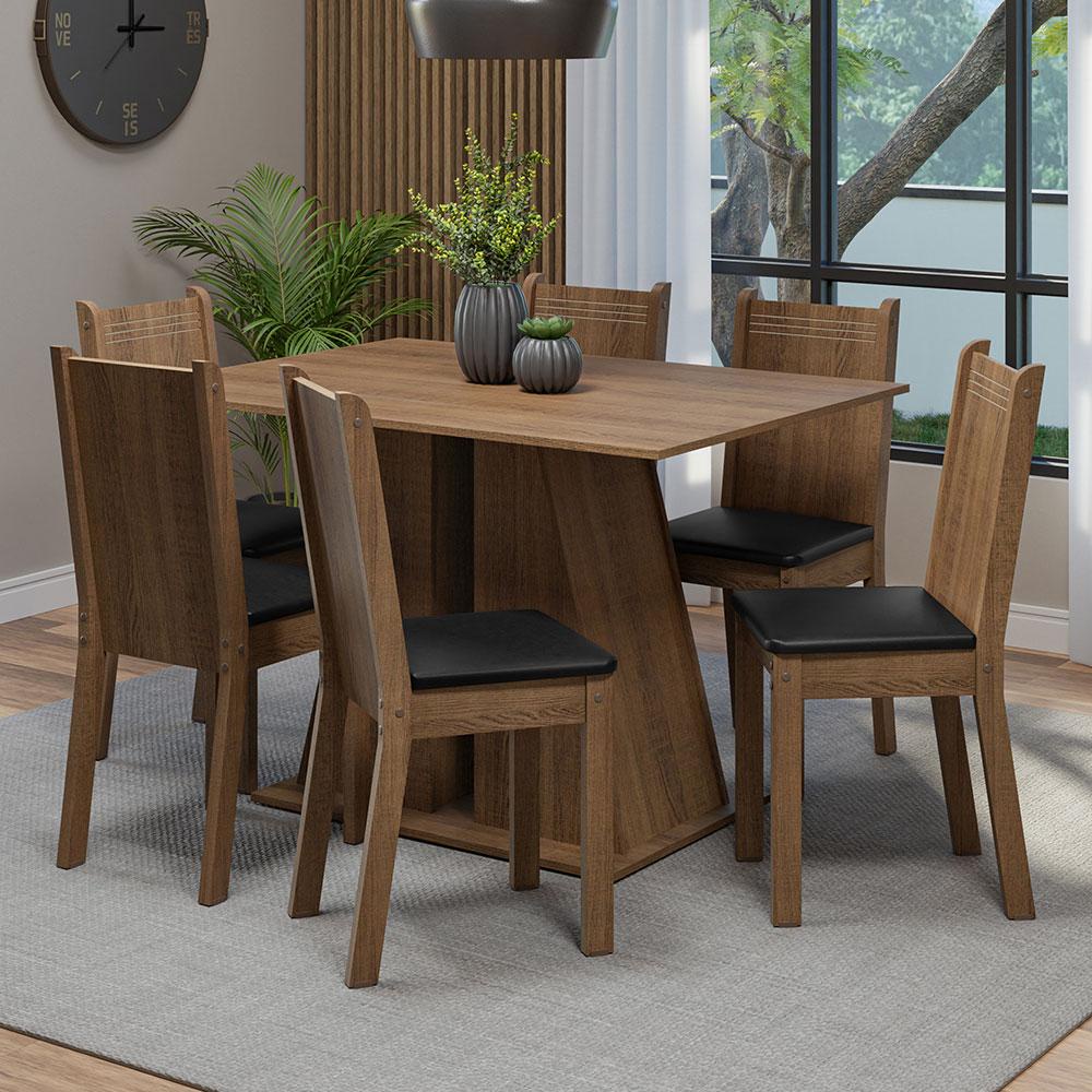 Conjunto Sala de Jantar Mesa Tampo de Madeira 6 Cadeiras Rustic/Preto Sharon Madesa Conjunto Sala de Jantar Mesa Tampo de Madeira 6 Cadeiras Rustic/Preto Sharon Madesa - Oferta na Shopee