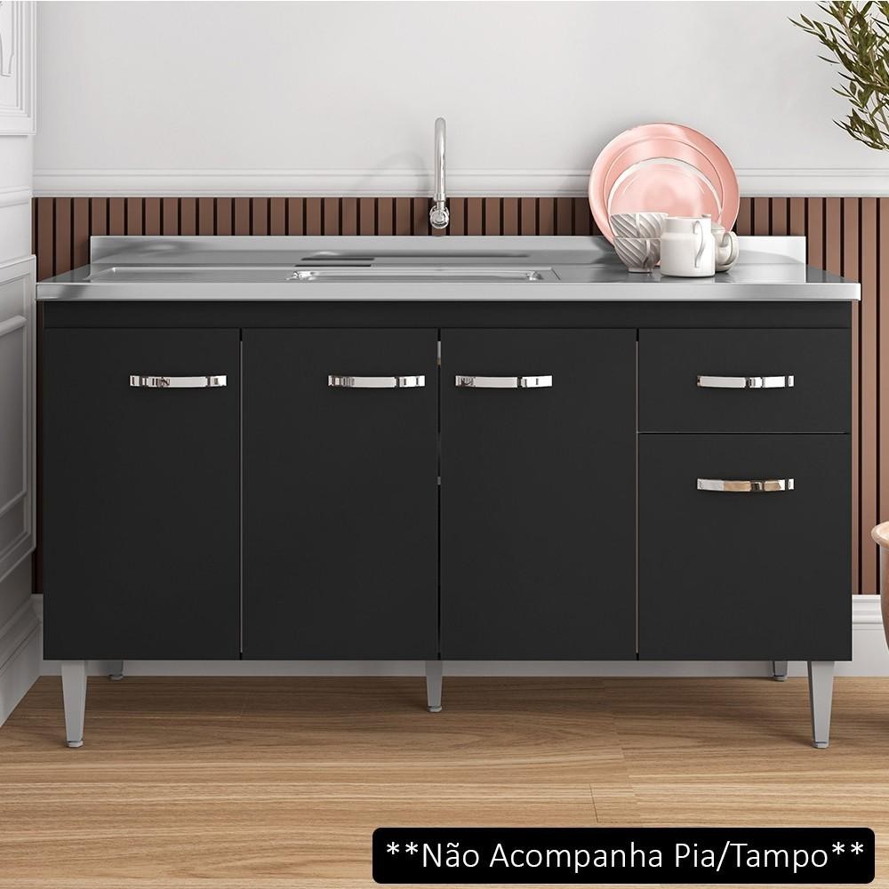 Balcão Gabinete Para Pia Sem Tampo 150cm 4 Portas e 1 Gaveta Gabriela Preto - AJL Móveis Balcão Gabinete Para Pia Sem Tampo 150cm 4 Portas e 1 Gaveta Gabriela Preto - AJL Móveis - Oferta na Shopee