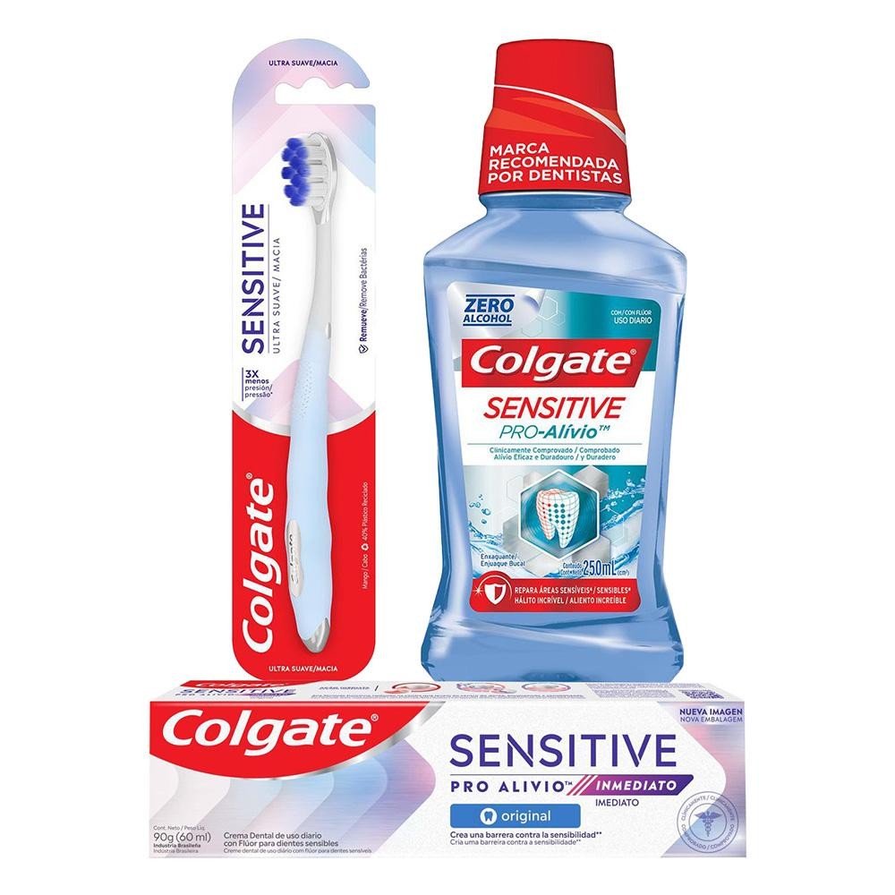 Kit Colgate Sensitive Creme Dental 90g + Enxaguante Bucal 250ml + Escova Dental Kit Colgate Sensitive Creme Dental 90g + Enxaguante Bucal 250ml + Escova Dental - Oferta na Shopee