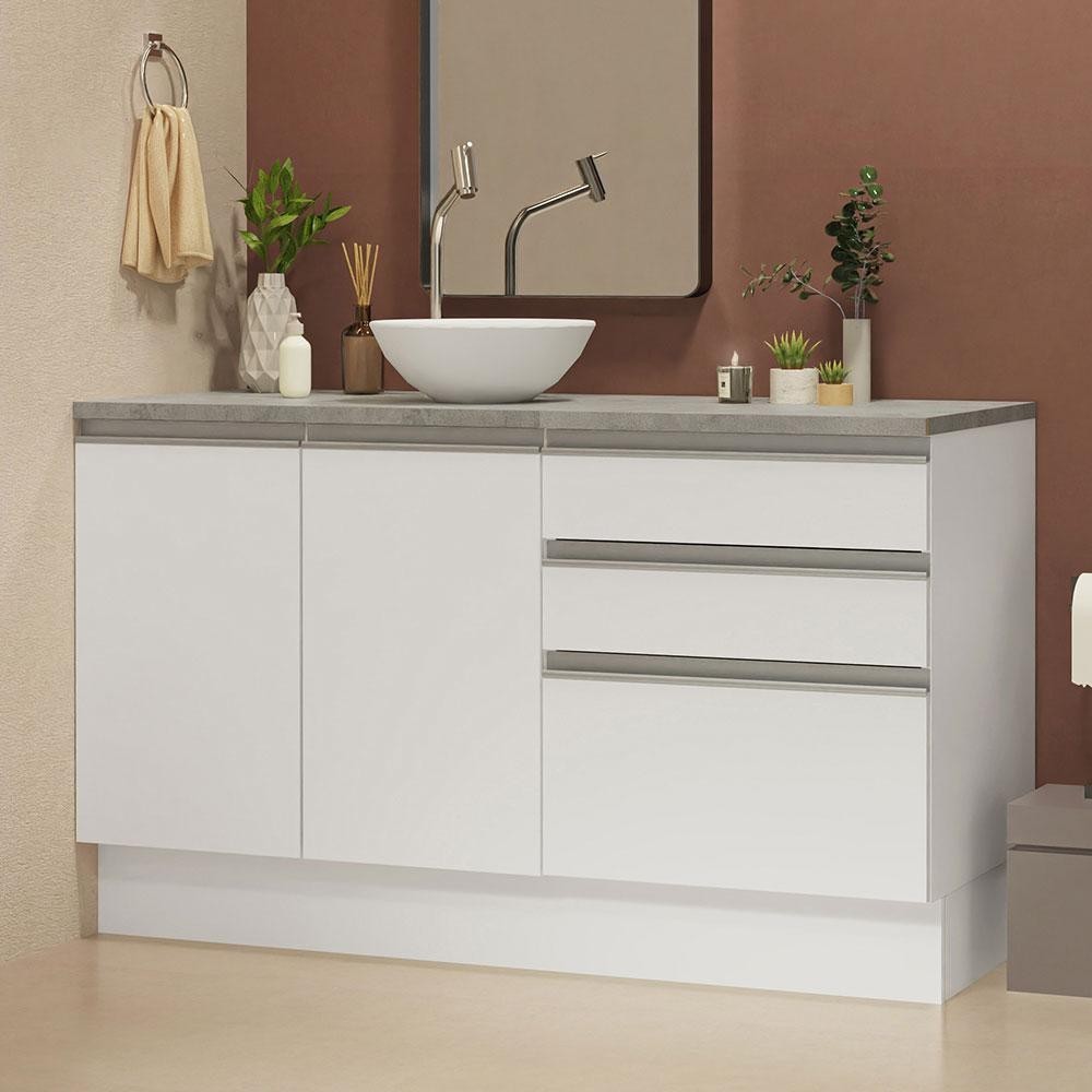 Armário Gabinete para Banheiro 140cm 2 Portas 3 Gavetas Branco Madesa Armário Gabinete para Banheiro 140cm 2 Portas 3 Gavetas Branco Madesa - Oferta na Shopee