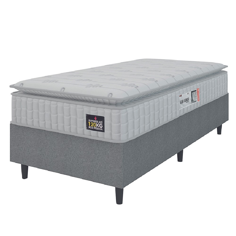 Cama Box Colchão Solteiro Espuma D33 Vangogh Pillow Top 88x188x67cm Branco / Cinza Hellen - Suporta até 120kg por Pessoa Cama Box Colchão Solteiro Espuma D33 Vangogh Pillow Top 88x188x67cm Branco / Cinza Hellen - Suporta até 120kg por Pessoa - Oferta na Shopee