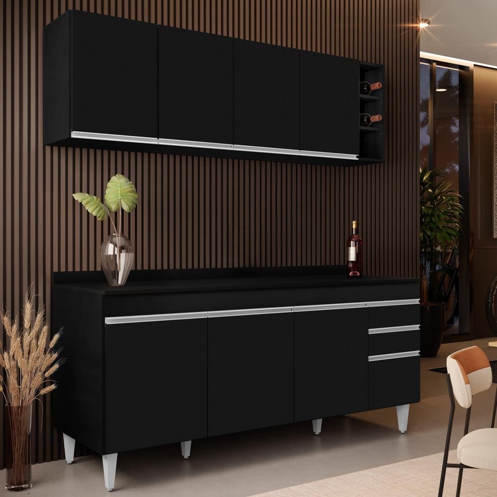Armário Nevada e Balcão 180cm com Tampo Dallas Preto - Lumil Armário Nevada e Balcão 180cm com Tampo Dallas Preto - Lumil - Oferta na Shopee
